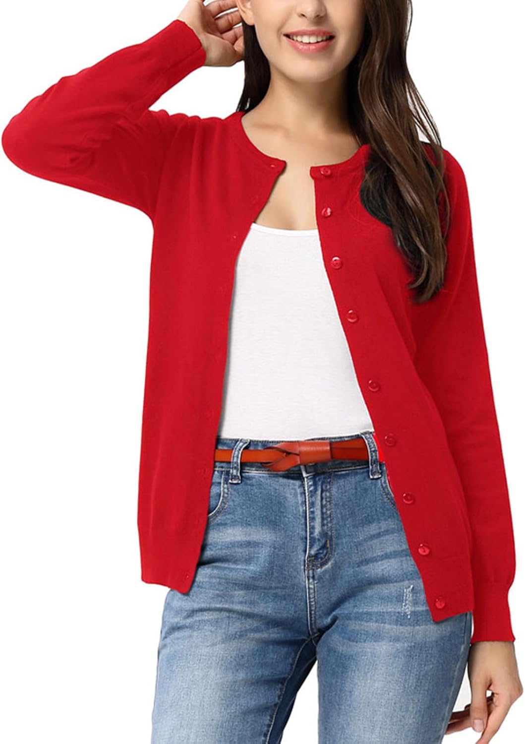Classic Long Sleeve Knit Cardigan Sweaters for Women S-3XL