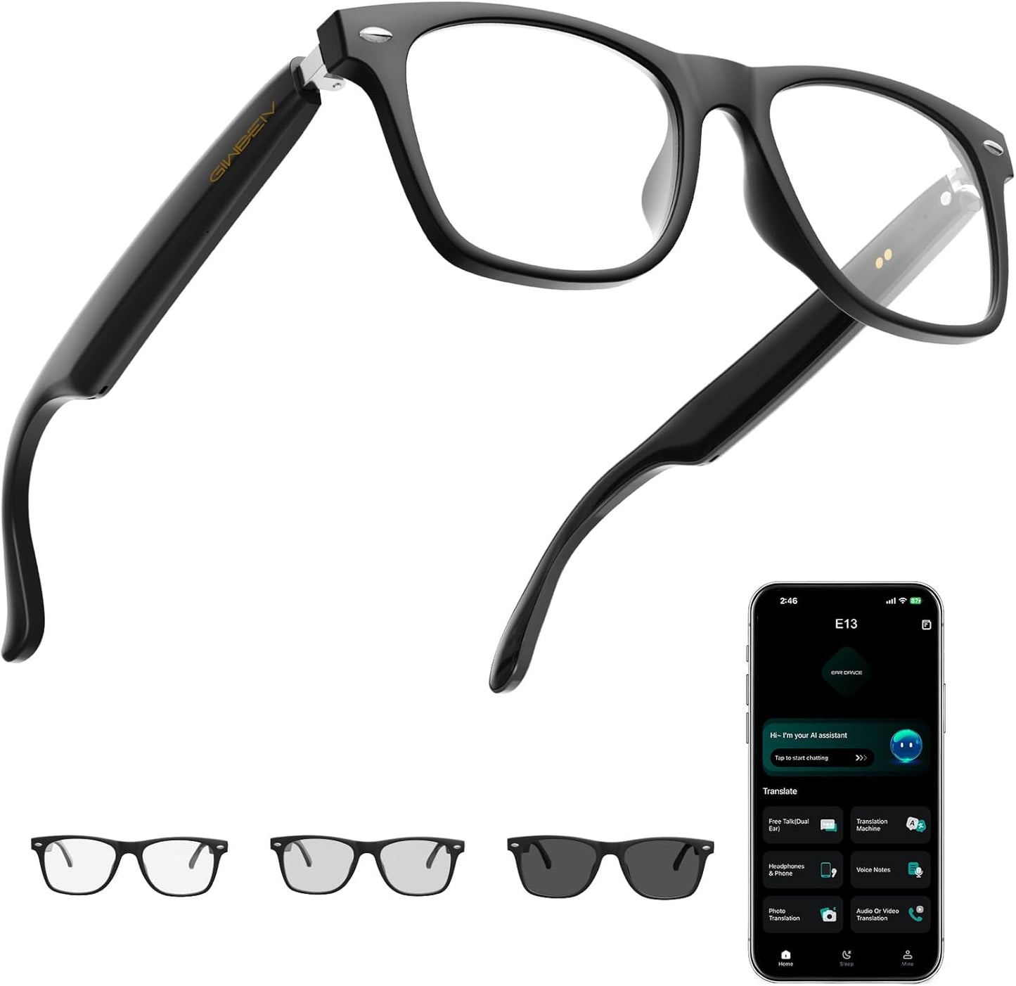 AI Smart Glasses with Bluetooth Translation and Color-Change Lens