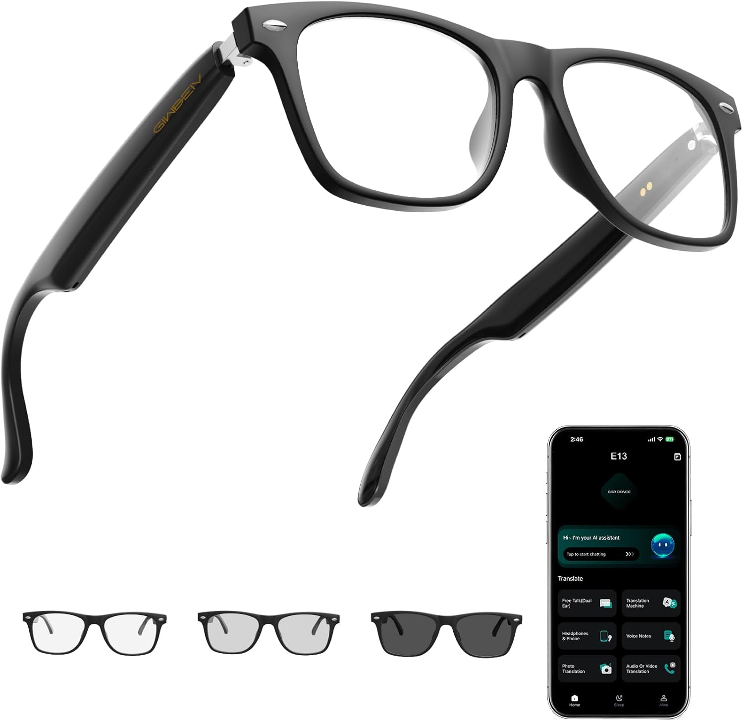 AI Smart Glasses with Bluetooth Translation and Color-Change Lens