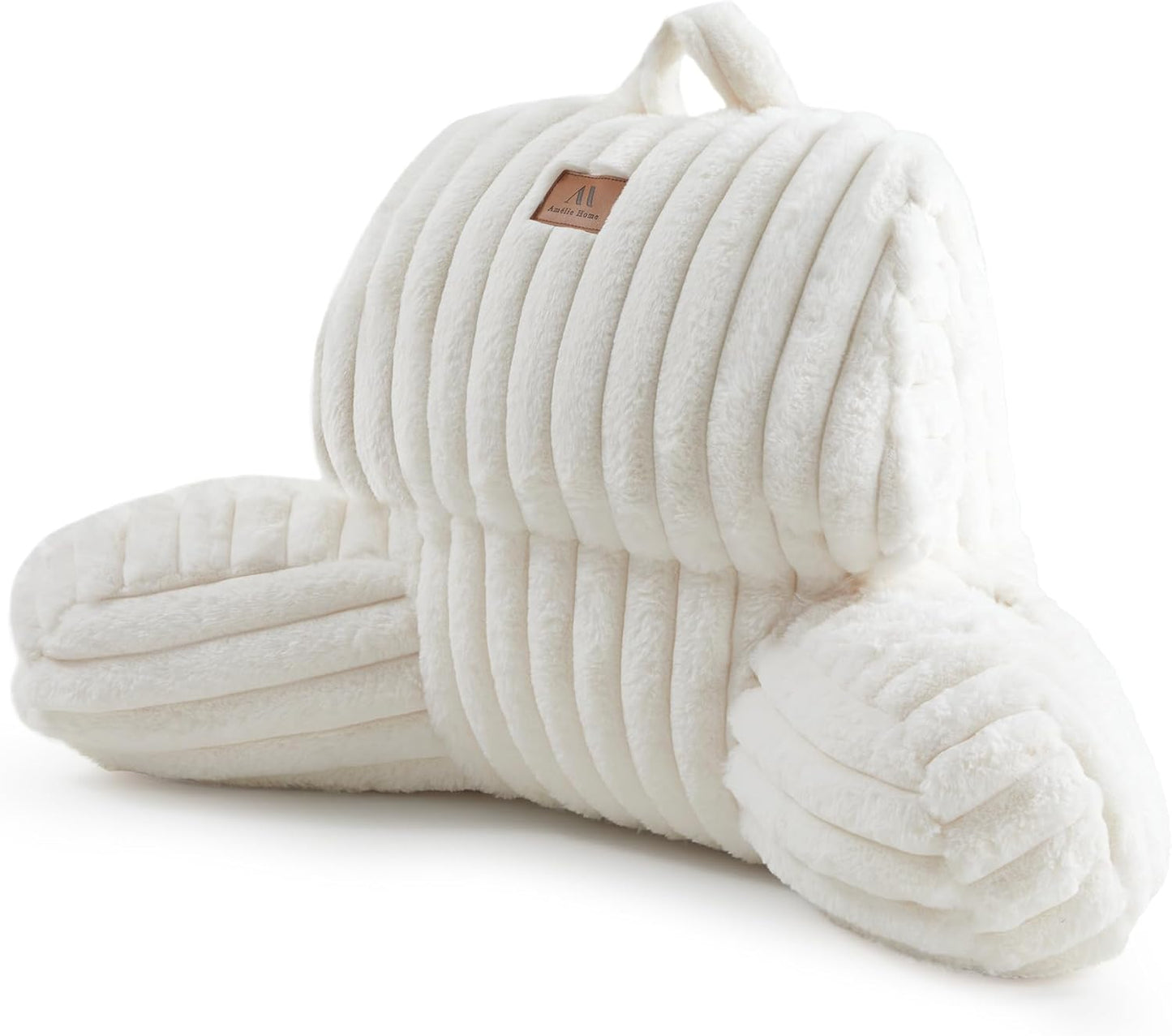 Faux Fur Reading Pillow with Pocket for Cozy Bed Lounging