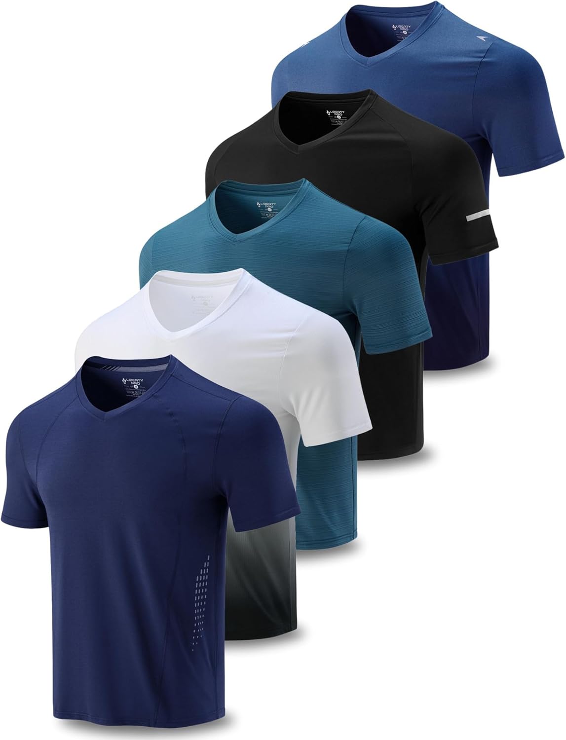5 Pack Mens V-Neck Dry Fit T-Shirts for Active Workouts