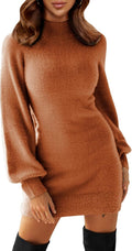Mock Neck Ribbed Long Sleeve Bodycon Mini Sweater Dress (Style V75Z)