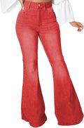Women Bell Bottom Ripped Flared Jeans with Elastic Waist - Flattering