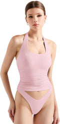 SUUKSESS Women Halter Tank Tops Double Lined Backless - Flattering Y2K