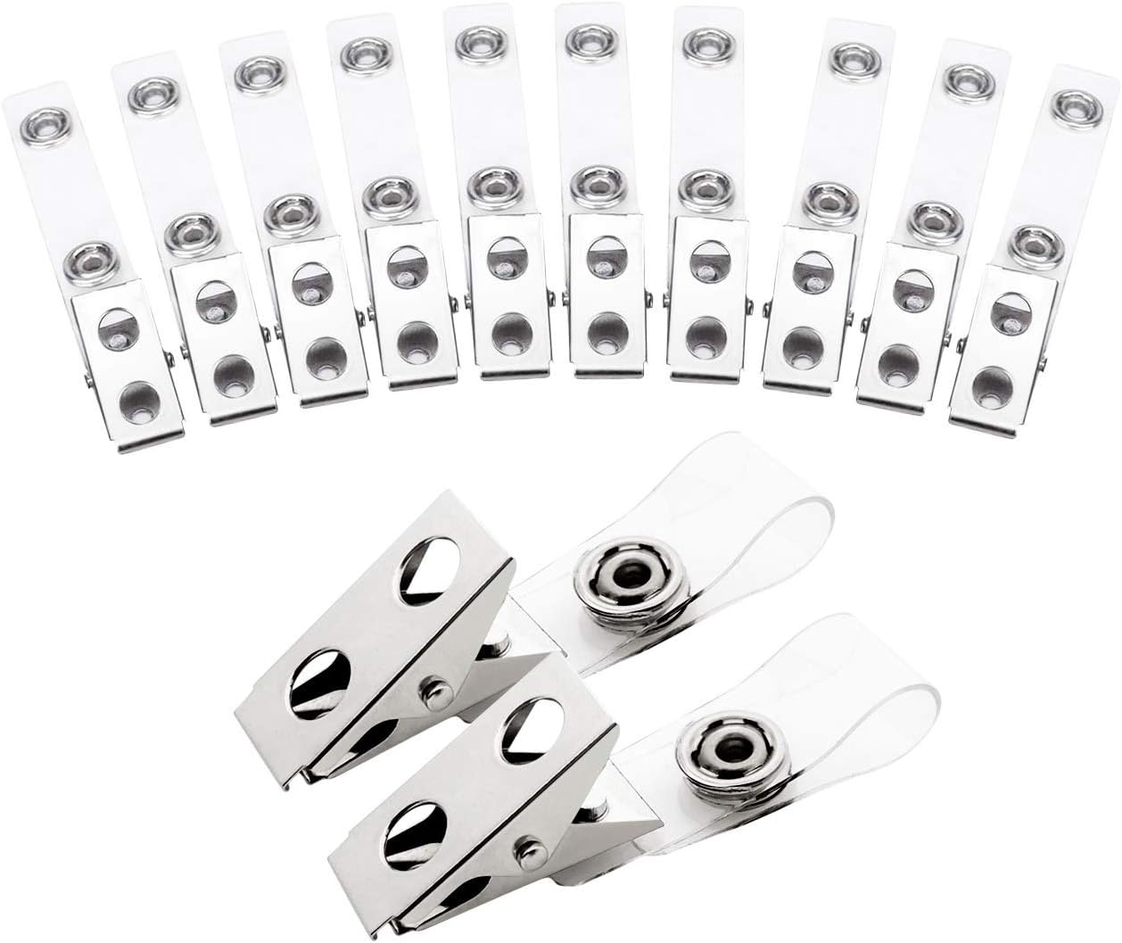 Fushing 300Pcs Metal Badge Clips with Clear PVC Straps for IDs