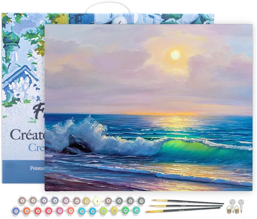 Figured'Art Paint by Numbers Seaside Waves DIY Kit 16x20