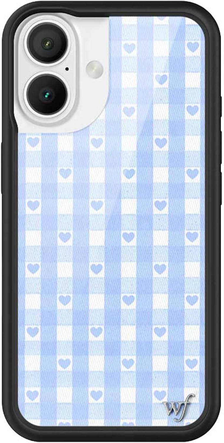 Blue Gingham Hearts iPhone 16 Case - Stylish and Protective