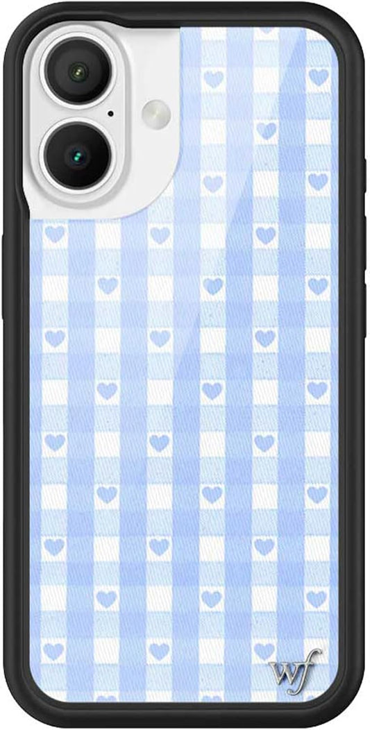 Blue Gingham Hearts iPhone 16 Case - Stylish and Protective