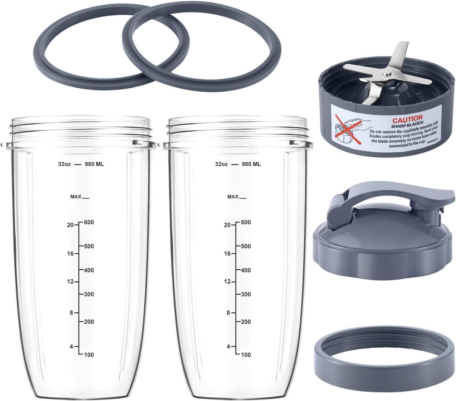 7 Pieces Nutribullet Blender Cups & Blade Set for 600W/900W