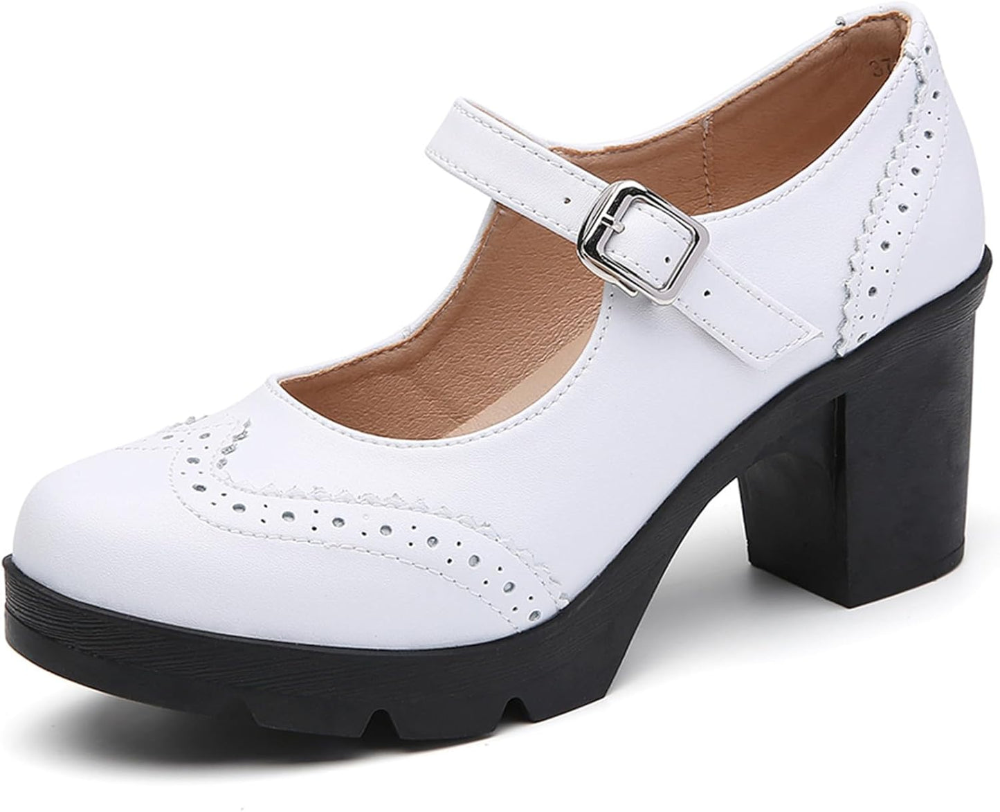 DADAWEN Women's Chunky Low Block Heels Mary Jane Pumps for Comfort