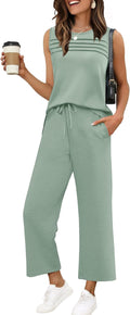 Two Piece Sets for Women Summer Outfits - Wide Leg Crop Pant Set