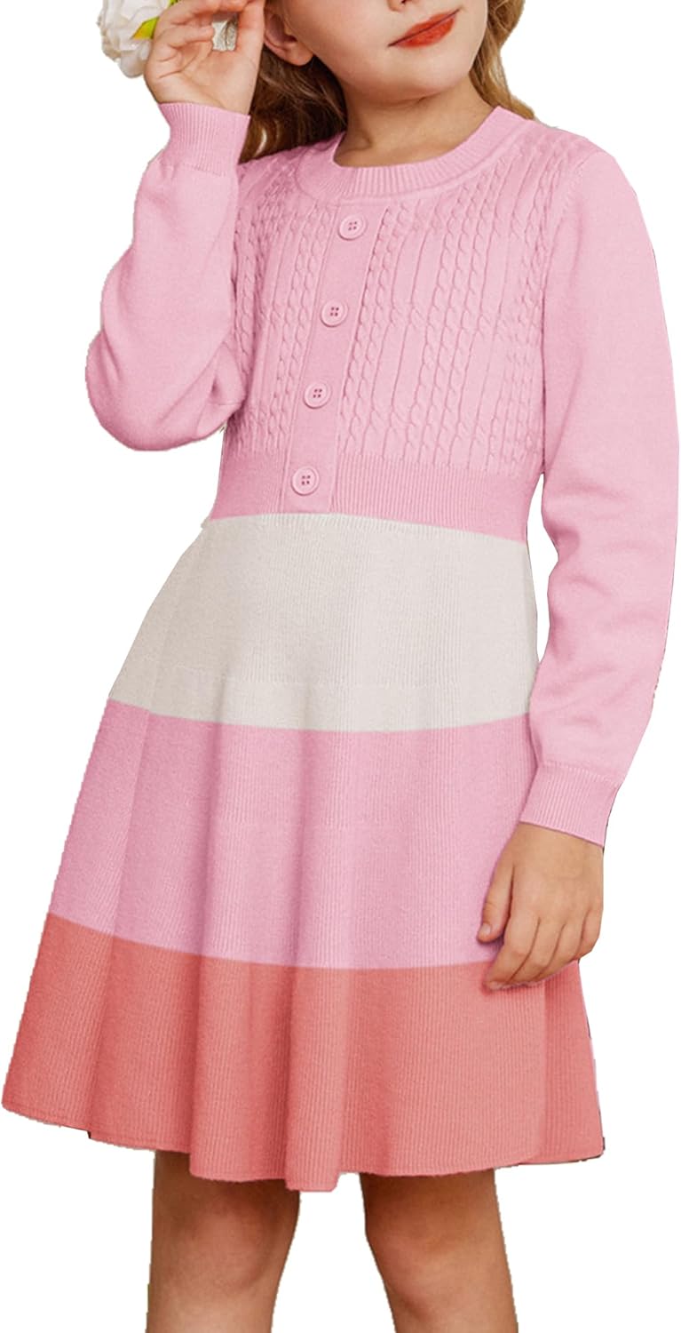 GRACE KARIN Girl Dress Long Sleeve Sweater Ruffle Button Front
