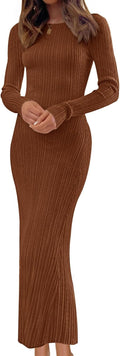 Long Sleeve Bodycon Sweater Dress Maxi - Cozy Slim Fit