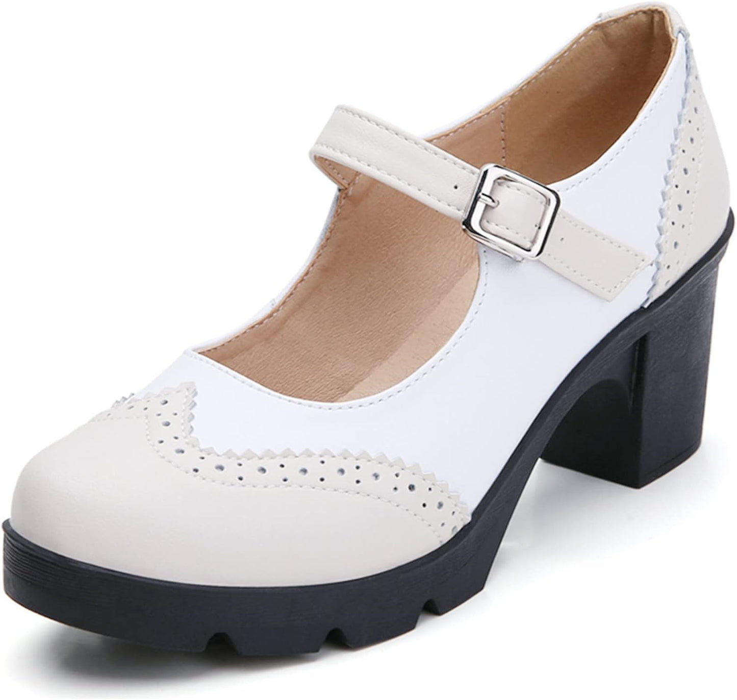 DADAWEN Women's Chunky Low Block Heels Mary Jane Pumps for Comfort