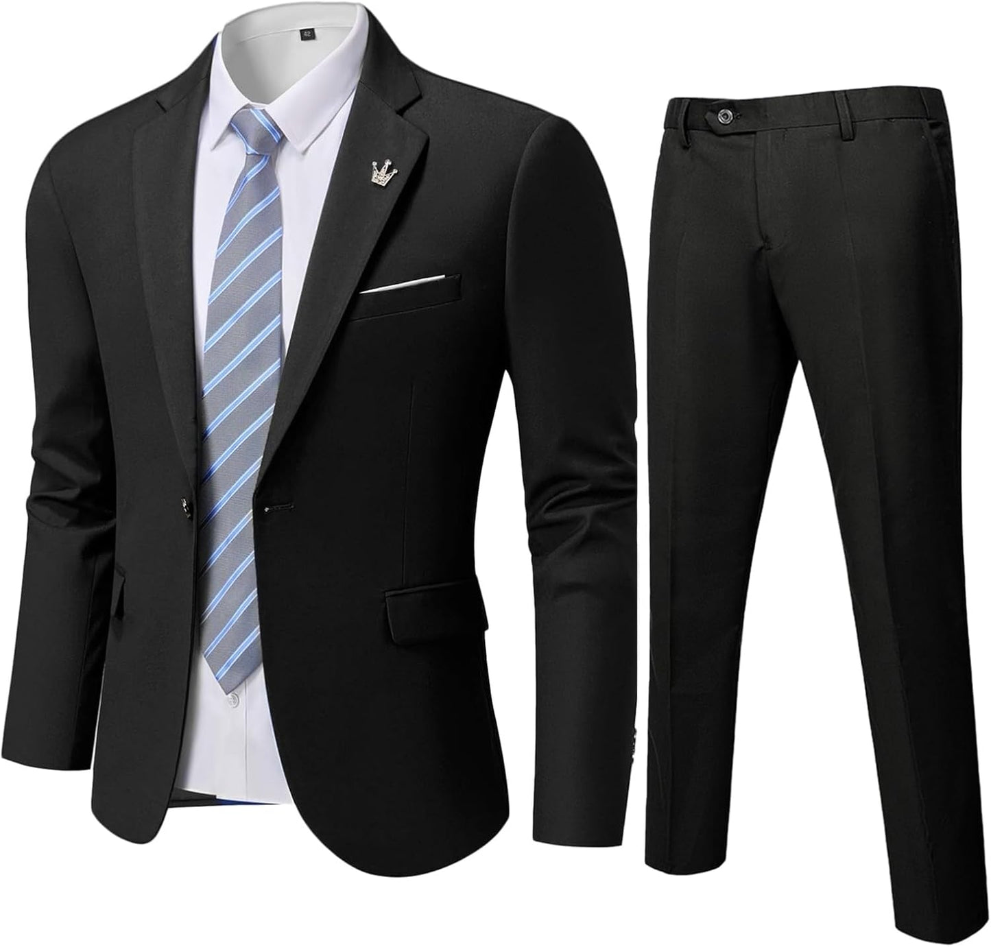 YND Men's 2 Piece Suit Set with Tie for Weddings and Business