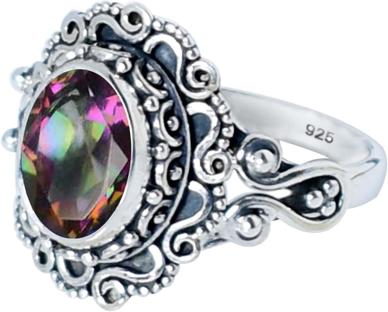 925 Sterling Silver Statement Ring with Mystic Topaz Gemstone