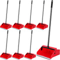 8 Pcs Lobby Dust Pan Upright Dustpan with Long Handle - Commercial Red