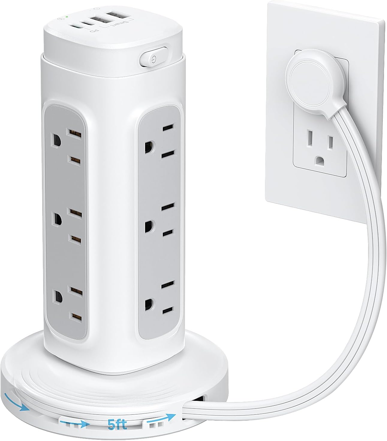 TROND Power Strip Tower - Compact Surge Protector with USB C