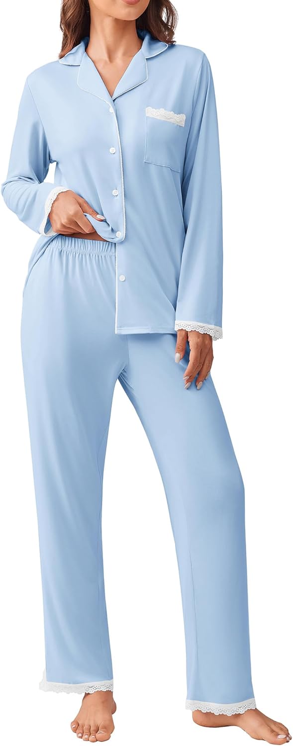 Ekouaer Womens Pajamas Set Long Sleeve Sleepwear for Comfort