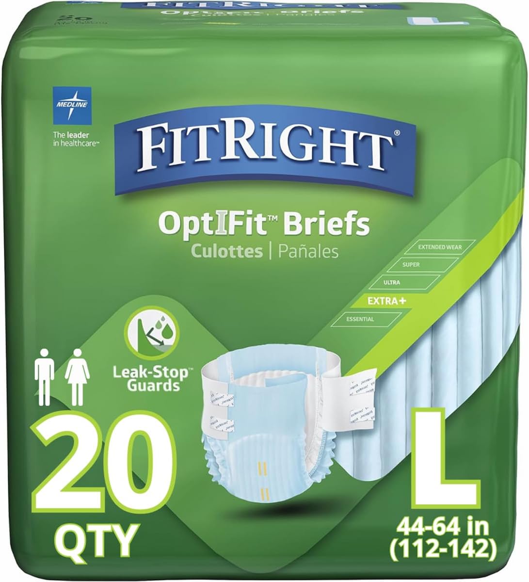 Medline OptiFit Extra+ Adult Diapers - Leak Stop Guards, Large, 4x20ct