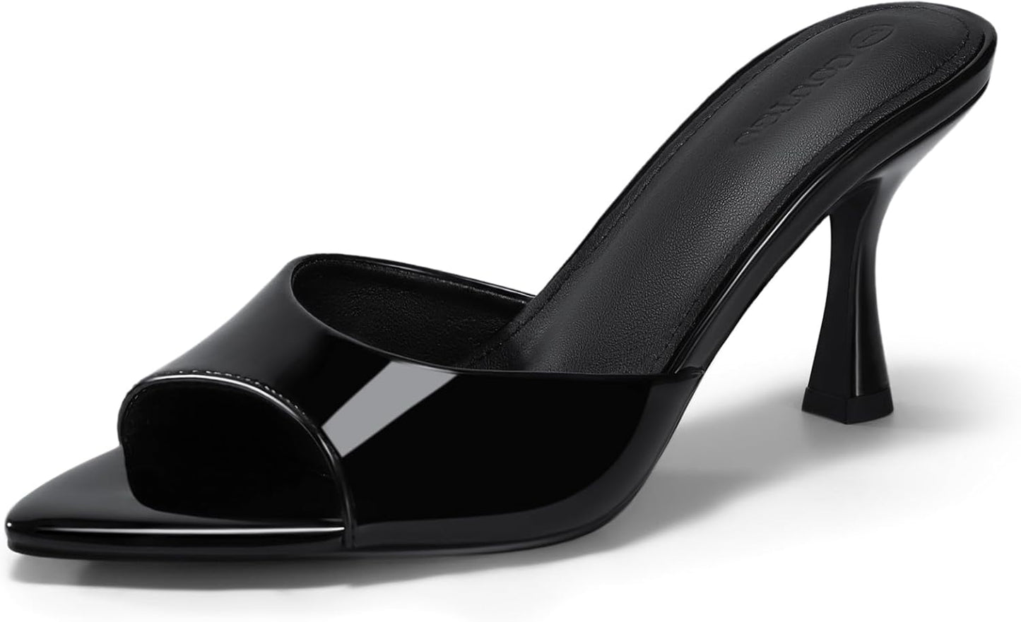 Coutgo Womens Heeled Mules Pointed Peep Toe High Heels Slip On