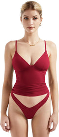 Women Sexy Deep V Neck Sleeveless Fitted Cami Tank Top - Soft Double 4
