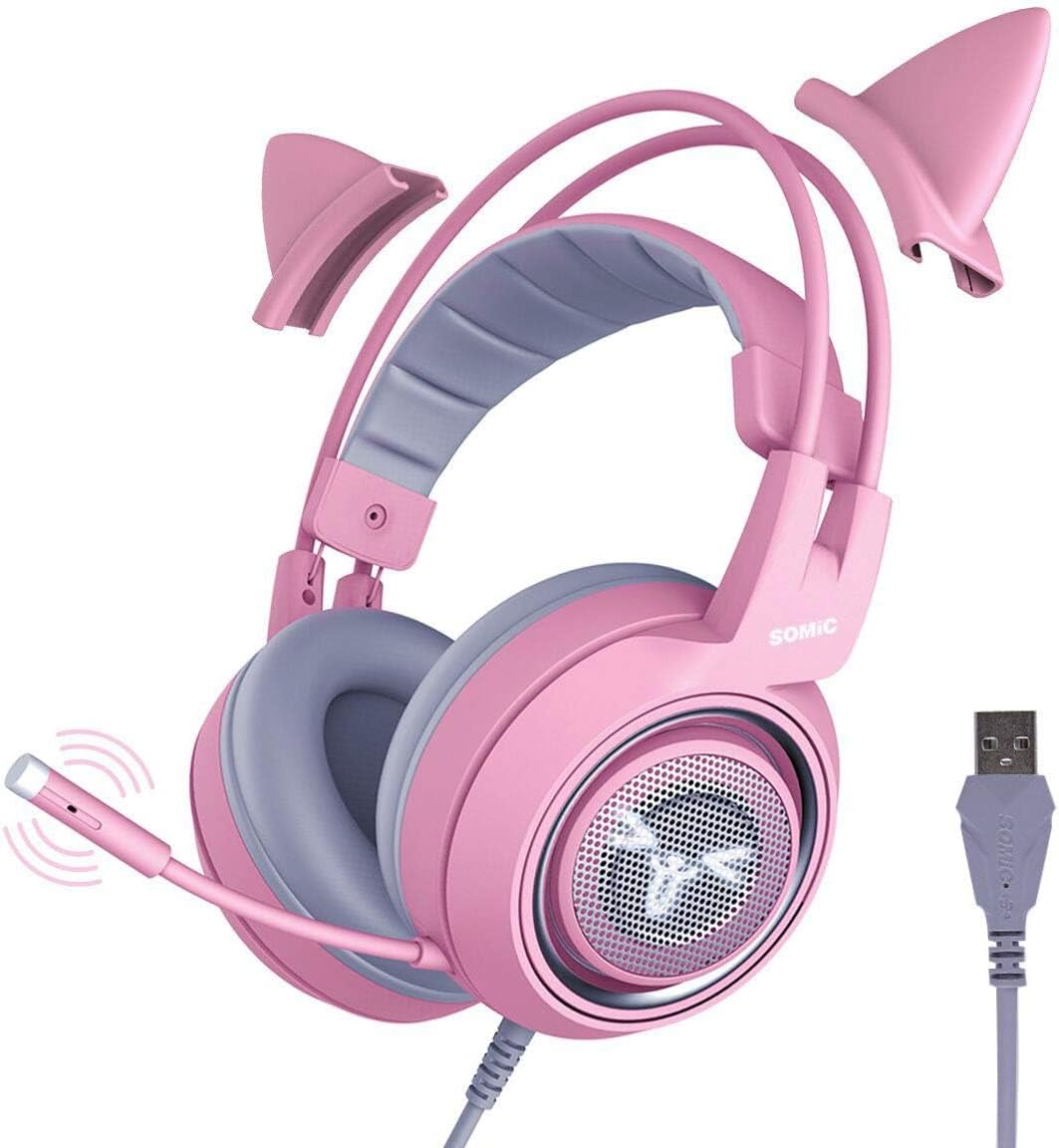 SOMIC G951 Pink Gaming Headset - 7.1 Surround Sound & Cat Ear Design