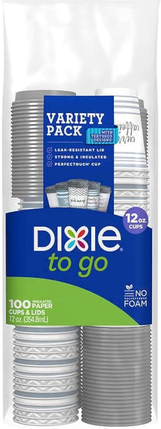 Dixie To Go 12 Oz Coffee Cups, 120 Count, Assorted Designs