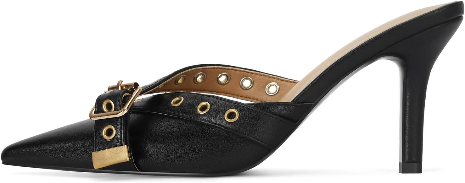 Dsevht Black Kitten Heels for Women with Vintage Bow Design