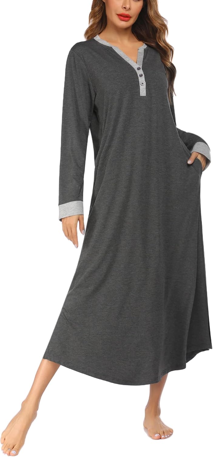 Ekouaer Womens Nightgown Long Loungewear with Pockets