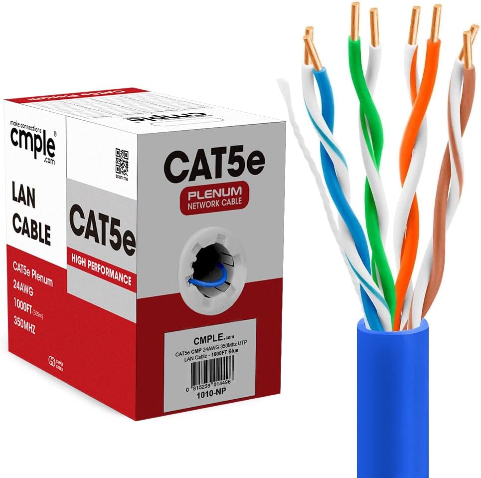 Cmple Cat5e Plenum Cable 1000ft for Reliable Network Performance
