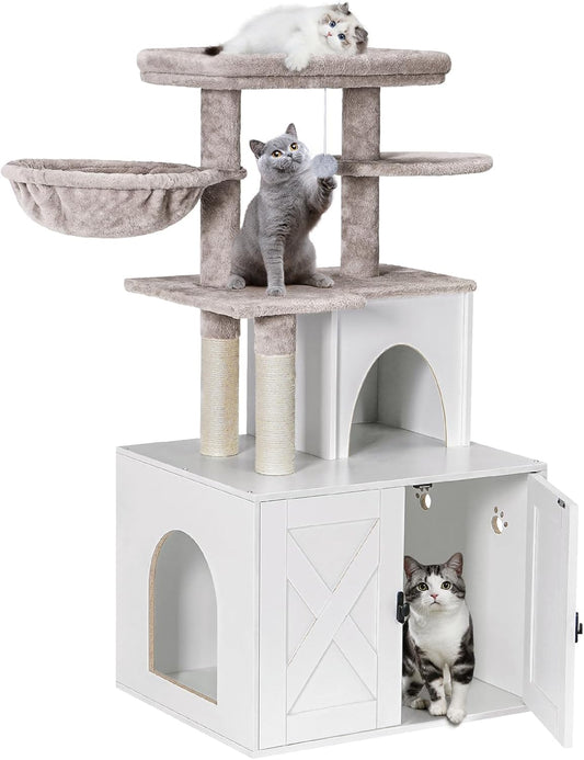 Snughome Cat Litter Box Enclosure with Cat Tree and Condo