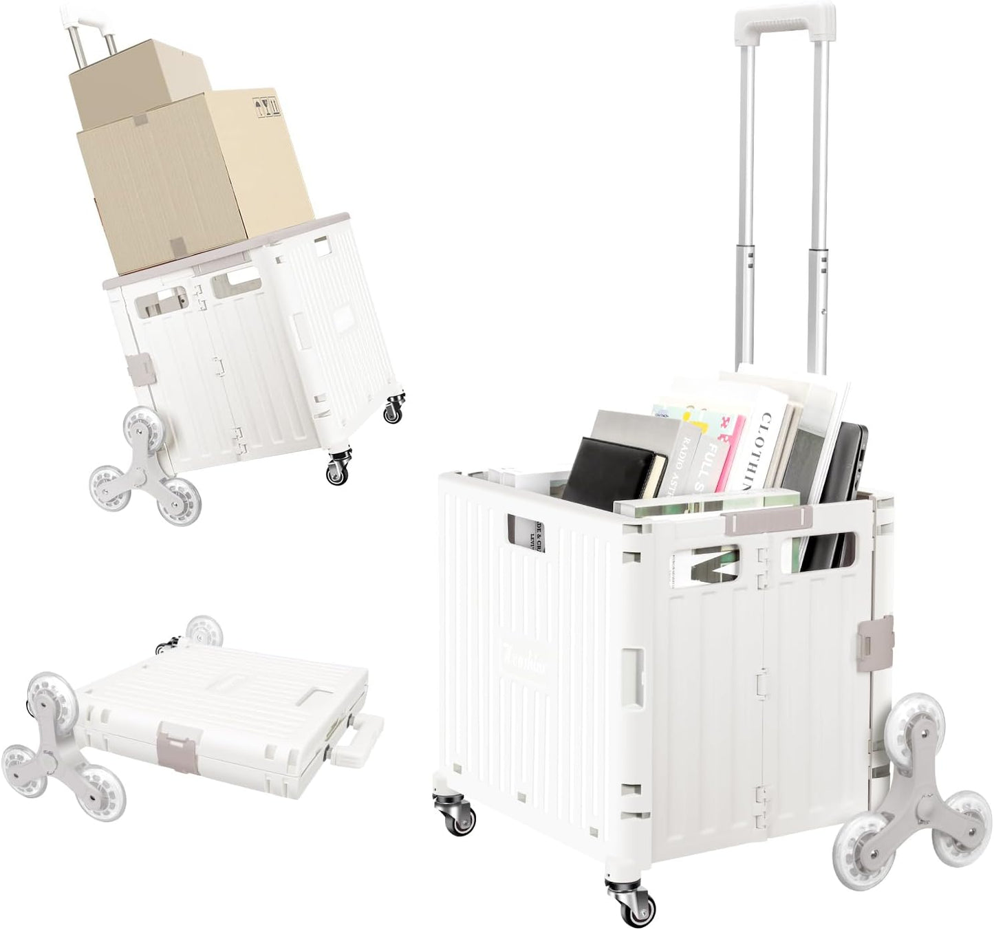 Stair Climbing Rolling Crate for Shopping and Laundry 65L