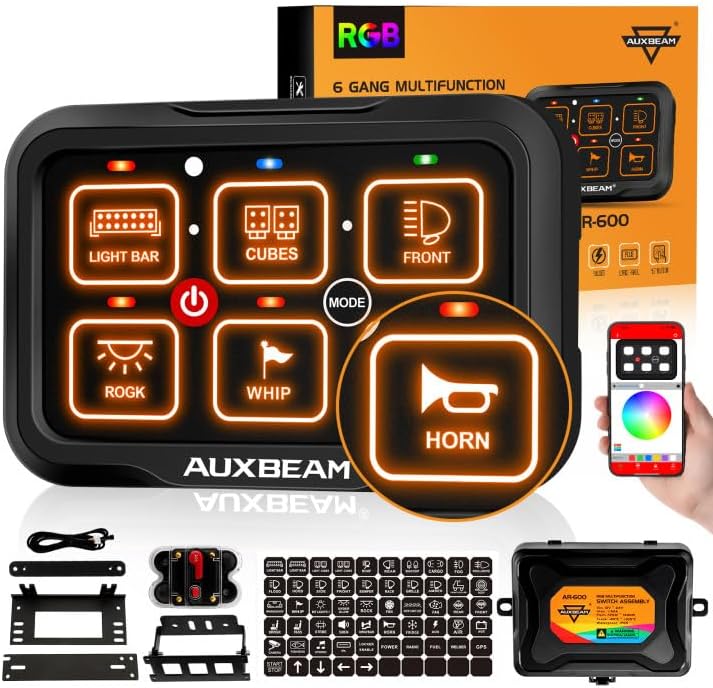 Auxbeam 6 Gang Bluetooth Switch Panel for Trucks and ATVs