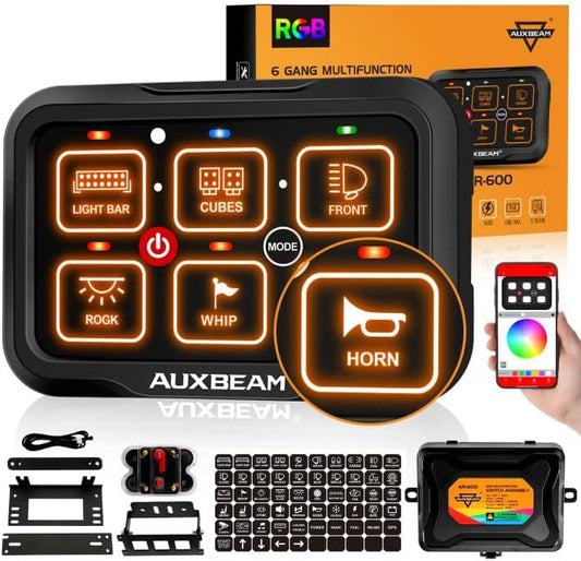 Auxbeam 6 Gang Bluetooth Switch Panel for Trucks and ATVs
