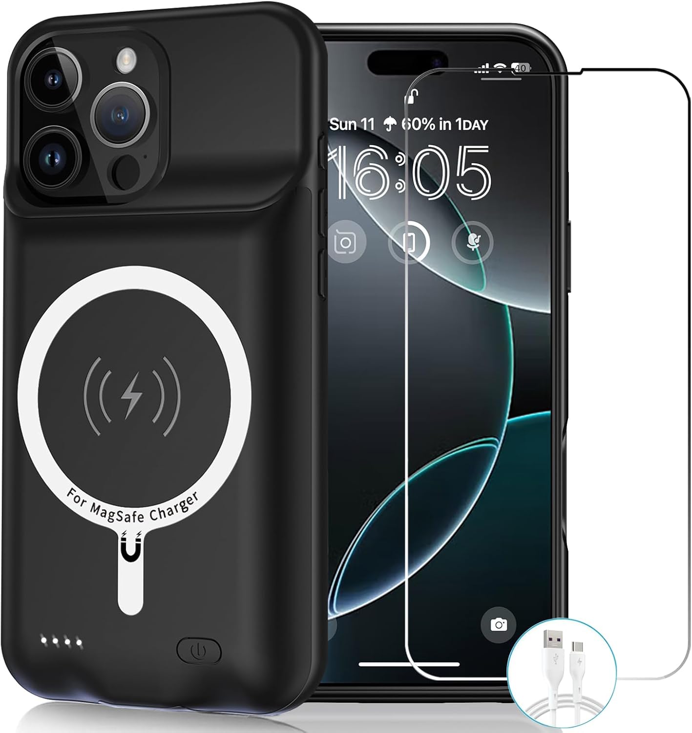 Wireless Charging Case for iPhone 16 Pro with 10000mAh Battery