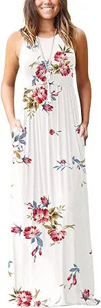 GRECERELLE Women's Sleeveless Racerback Maxi Dress with Pockets