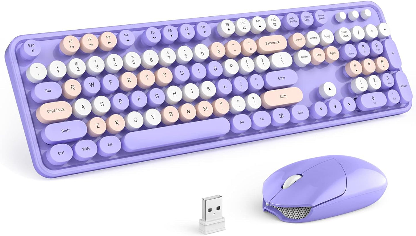 KNOWSQT Wireless Keyboard and Mouse Combo for Colorful Desk
