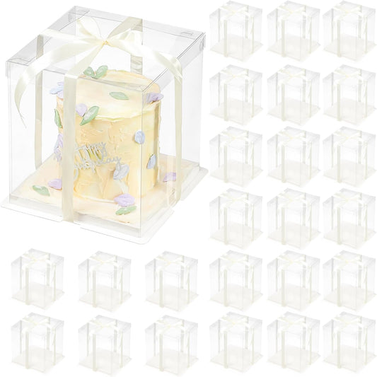 24 Pcs Clear Gift Box with Ribbon for Cakes and Desserts