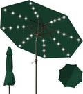 9FT Patio Umbrella with Solar Lights Dark Green - Tilt & Crank
