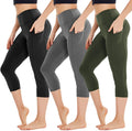 HIGHDAYS 3 Pack Capri Leggings for Women with Pockets - High Waist