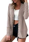 Long Sleeve Button Down V Neck Knit Cardigan - Versatile Fall Layer