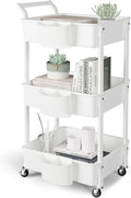 3-Tier Utility Rolling Cart - Lockable Casters, Versatile Storage