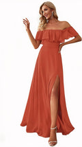Women's Off The Shoulder Side Split Chiffon Maxi Dress - Elegant Fit