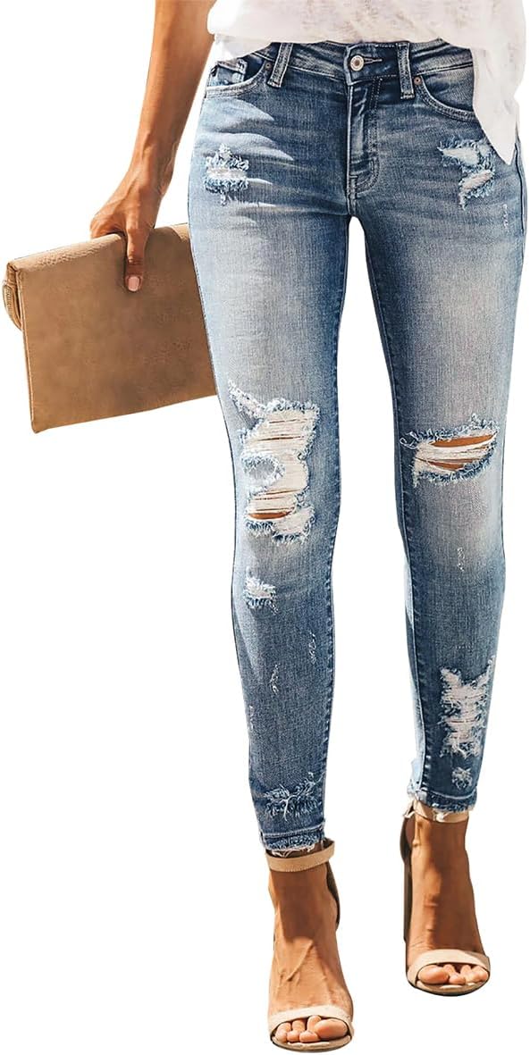 KUNMI Women's Ripped Skinny Jeans for Trendy Casual Style