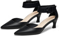 Coutgo Womens Kitten Low Heels Suede Pointed Toe Ankle Strap