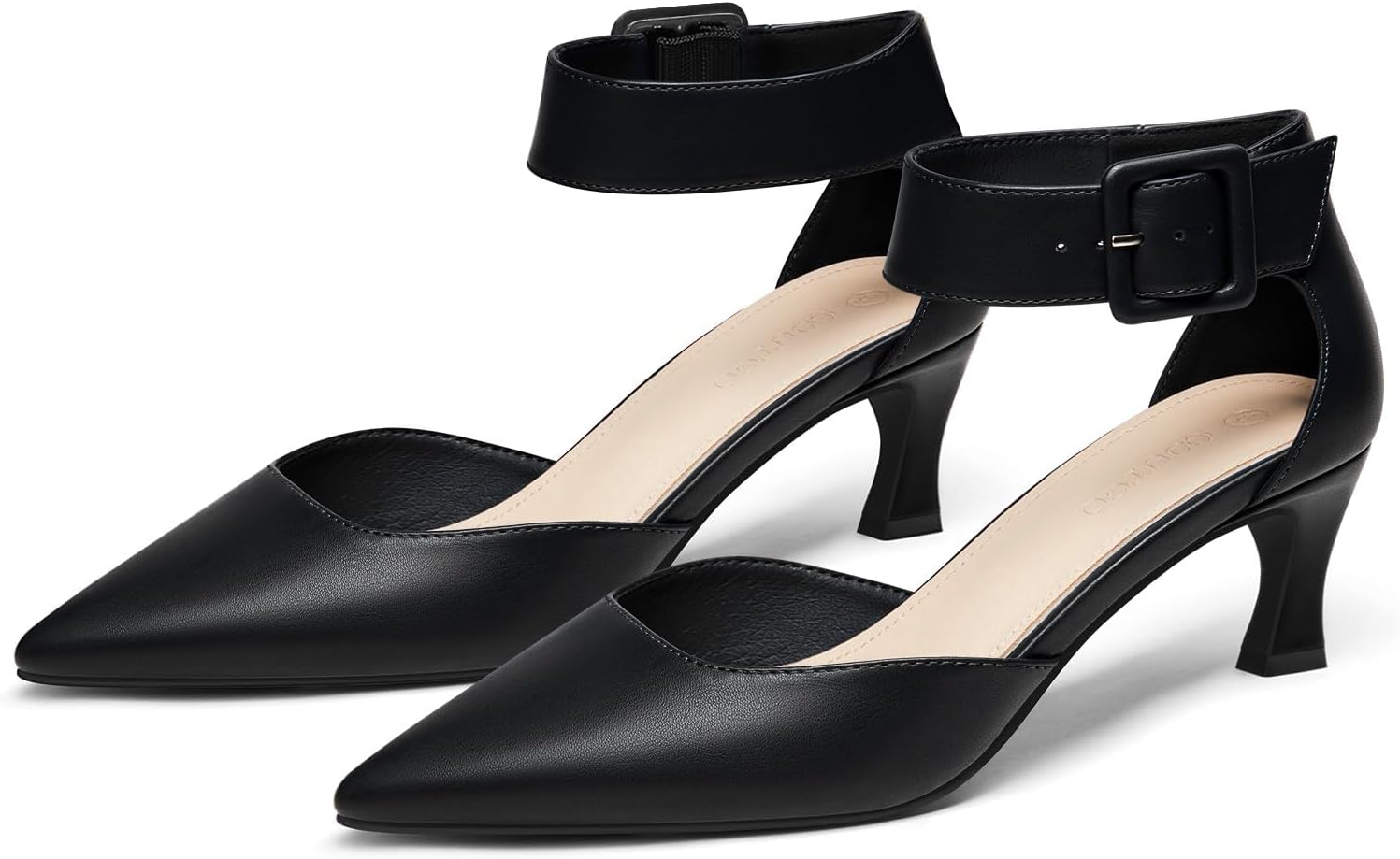 Coutgo Womens Kitten Low Heels Closed Pointed Toe Ankle Strap Pumps