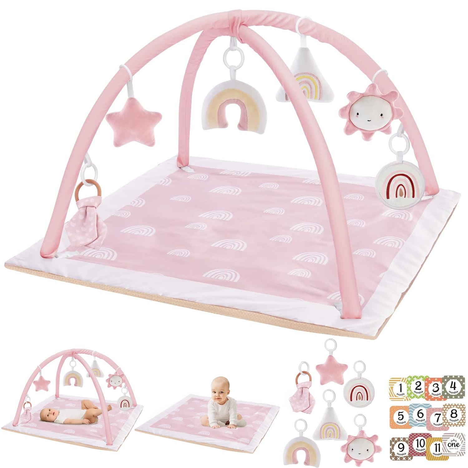 Washable Tummy Time Mat for Infants with 6 Sensory Toys