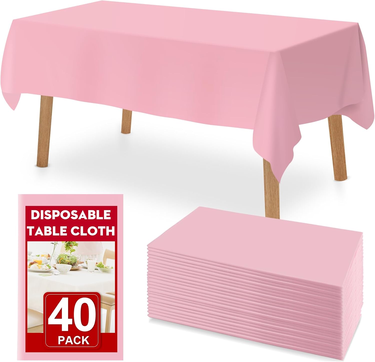 40 Pack Pink Disposable Tablecloths for Parties and Events
