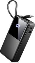 Power Bank 10000mAh Portable Charger with Built-In USB-C Cable